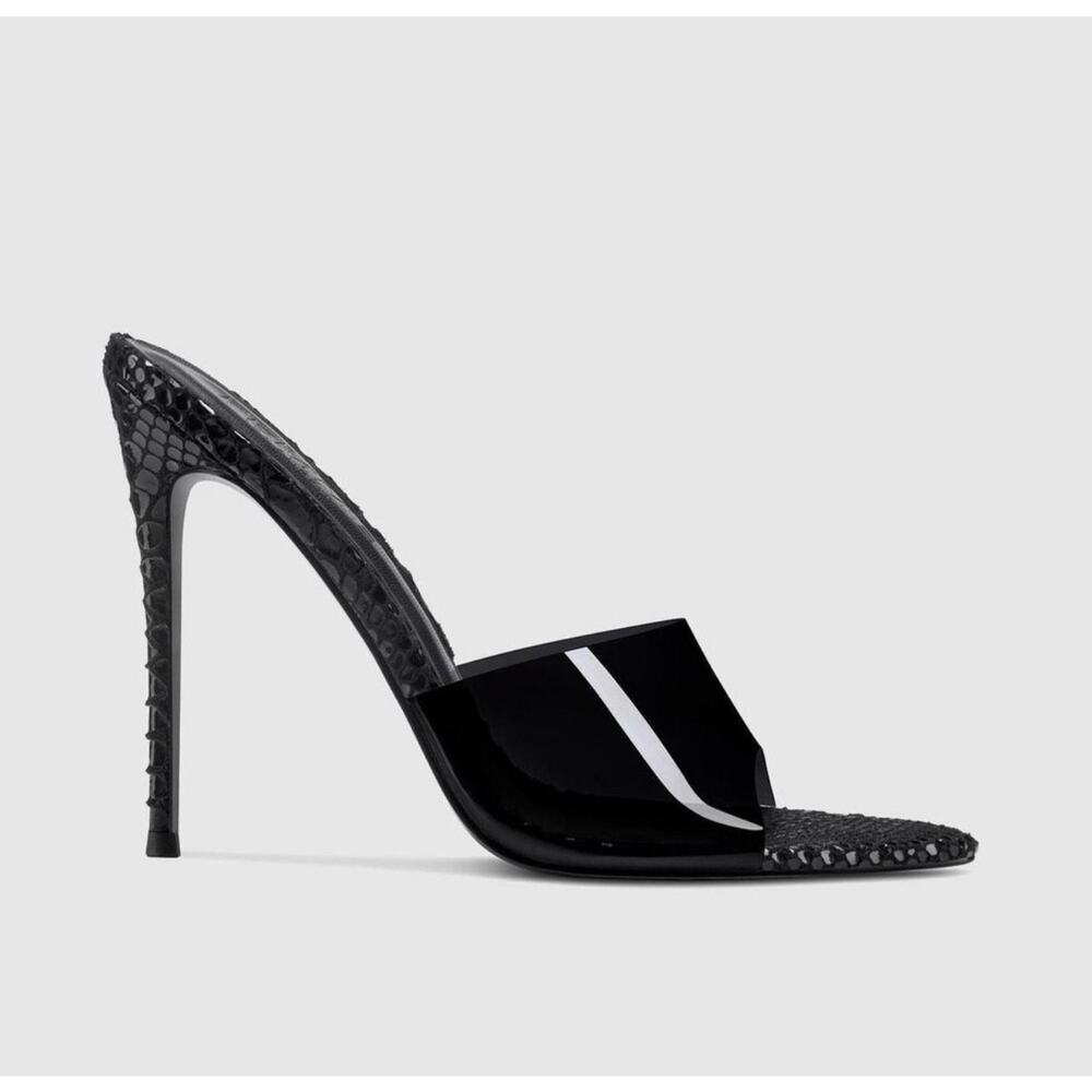 Glossy Black High Heel Slide with Textured Heel - New no box